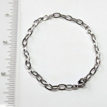 Silver Stainless Steel Oval Curb Cuban Bracelet Lobster Clasp - Image 2