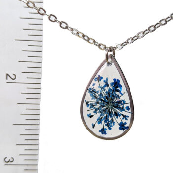 Stainless Steel Teardrop Real Dried Flowers Resin Necklace Silver - Image 7