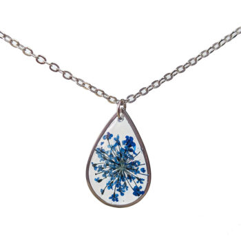 Stainless Steel Teardrop Real Dried Flowers Resin Necklace Silver - Image 8
