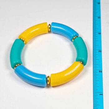 Blue Green Yellow Chunky Bamboo Slip-on Acrylic Bracelet - Image 2