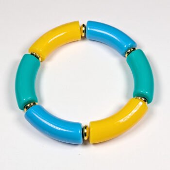 Blue Green Yellow Chunky Bamboo Slip-on Acrylic Bracelet