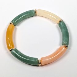 Cream Beige Green Bamboo Slip-on Acrylic Bracelet