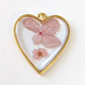 Heart Pink Real Dried Flowers Resin Pendant - Image 4