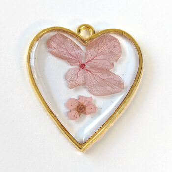 Heart Pink Real Dried Flowers Resin Pendant