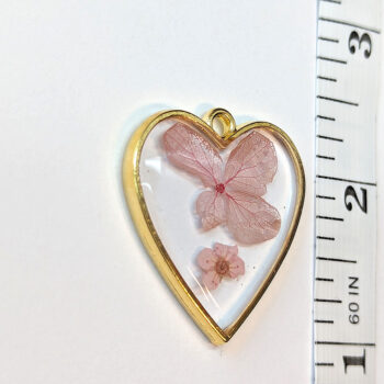 Heart Pink Real Dried Flowers Resin Pendant - Image 2