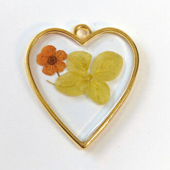 Heart Yellow Real Dried Flowers Resin Pendant