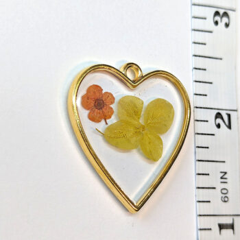 Heart Yellow Real Dried Flowers Resin Pendant - Image 2