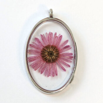 Oval Real Dried Hot Pink Daisy Flower Resin Pendant