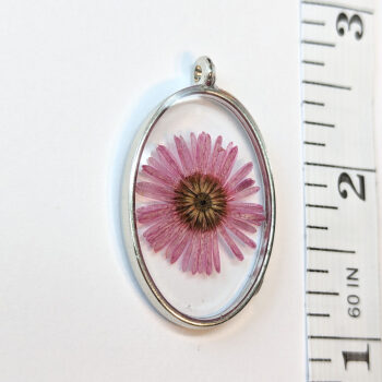 Oval Real Dried Hot Pink Daisy Flower Resin Pendant - Image 2