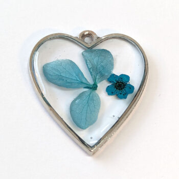 Heart Blue Real Dried Flowers Resin Pendant