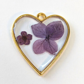 Heart Purple Real Dried Flowers Resin Pendant