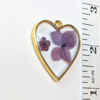 Heart Purple Real Dried Flowers Resin Pendant - Image 2