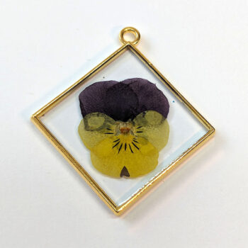 Diamond Yellow Purple Real Dried Pansy Flower Resin Pendant