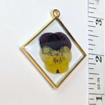 Diamond Yellow Purple Real Dried Pansy Flower Resin Pendant - Image 2