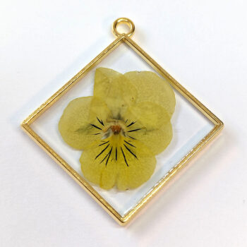 Diamond Yellow Real Dried Pansy Flower Resin Pendant