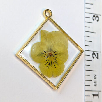 Diamond Yellow Real Dried Pansy Flower Resin Pendant - Image 2