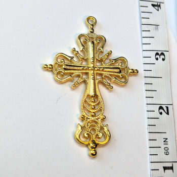 Large Decorative Hallow Cross Pendant Antique Gold - Image 2