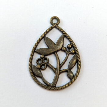 Antique Bronze Hollow Teardrop Flower Pendant - Image 3