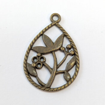 Antique Bronze Hollow Teardrop Flower Pendant