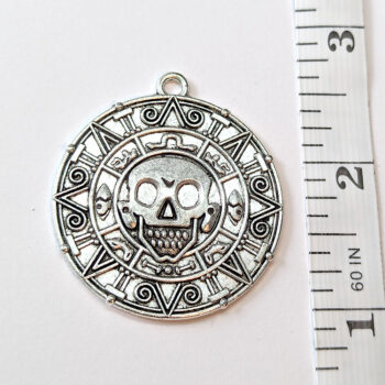 Aztec Pirate Skull Medallion Round Pendant Antique Silver - Image 3