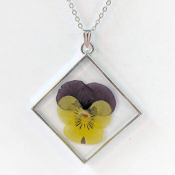 Diamond Real Dried Yellow Purple Pansy Flower Resin Necklace - Image 13