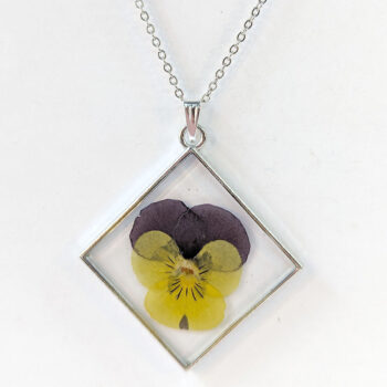 Diamond Real Dried Yellow Purple Pansy Flower Resin Necklace - Image 12