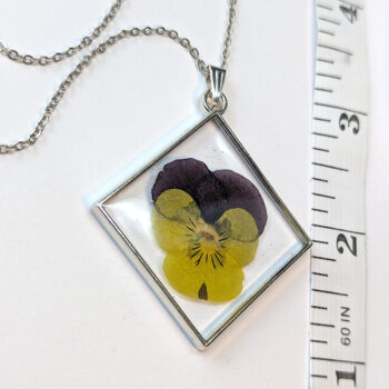 Diamond Real Dried Yellow Purple Pansy Flower Resin Necklace - Image 10