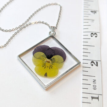 Diamond Real Dried Yellow Purple Pansy Flower Resin Necklace - Image 9