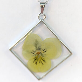 Diamond Real Dried Yellow Pansy Flower Resin Necklace - Image 11