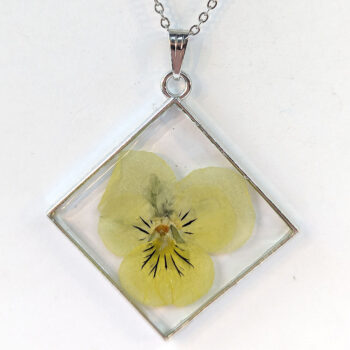 Diamond Real Dried Yellow Pansy Flower Resin Necklace - Image 10