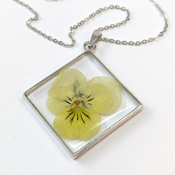 Diamond Real Dried Yellow Pansy Flower Resin Necklace - Image 9