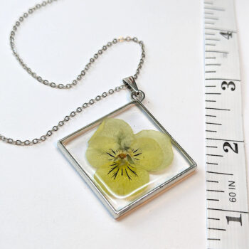 Diamond Real Dried Yellow Pansy Flower Resin Necklace - Image 8