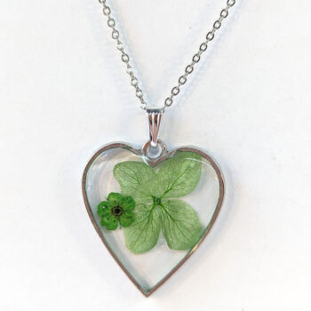 Heart Real Dried Green Flowers Resin Necklace - Image 4