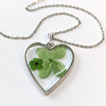 Heart Real Dried Green Flowers Resin Necklace - Image 6