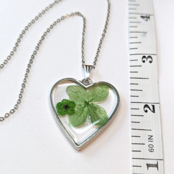 Heart Real Dried Green Flowers Resin Necklace - Image 3