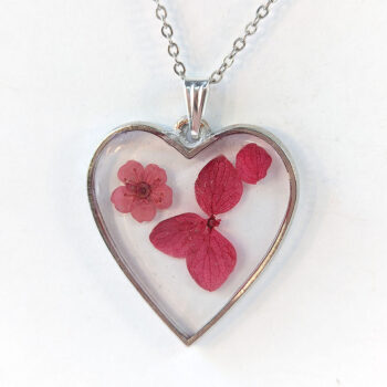 Heart Real Dried Red Daisy Flowers Resin Necklace - Image 5