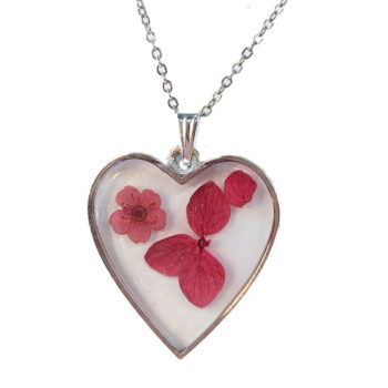 Heart Real Dried Red Daisy Flowers Resin Necklace