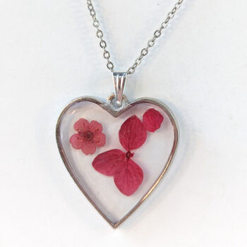 Heart Real Dried Red Daisy Flowers Resin Necklace - Image 4