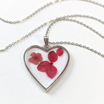 Heart Real Dried Red Daisy Flowers Resin Necklace - Image 6