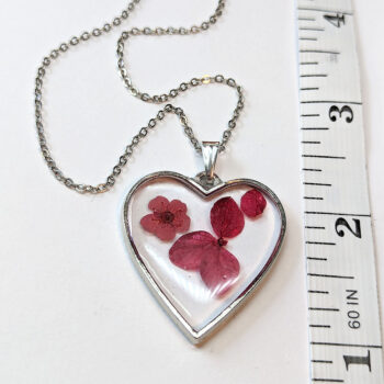 Heart Real Dried Red Daisy Flowers Resin Necklace - Image 3