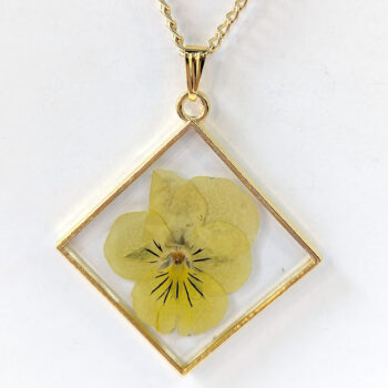 Diamond Real Dried Yellow Pansy Flower Resin Necklace - Image 7