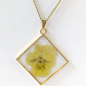 Diamond Real Dried Yellow Pansy Flower Resin Necklace - Image 6