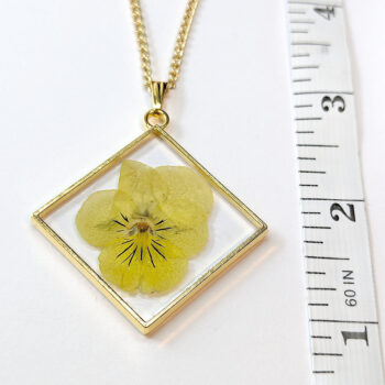 Diamond Real Dried Yellow Pansy Flower Resin Necklace - Image 4