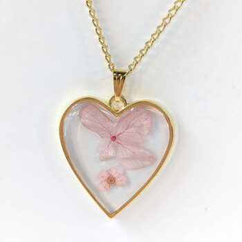 Heart Real Dried Pink Daisy Flowers Resin Necklace - Image 5