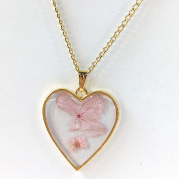 Heart Real Dried Pink Daisy Flowers Resin Necklace - Image 4