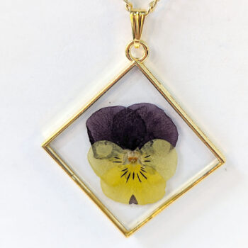 Diamond Real Dried Yellow Purple Pansy Flower Resin Necklace - Image 8