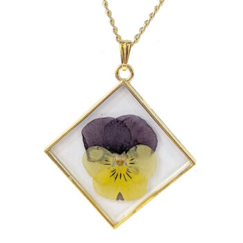 Diamond Real Dried Yellow Purple Pansy Flower Resin Necklace