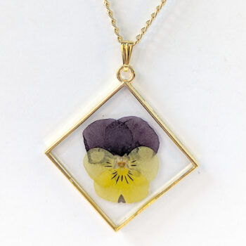 Diamond Real Dried Yellow Purple Pansy Flower Resin Necklace - Image 7