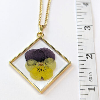 Diamond Real Dried Yellow Purple Pansy Flower Resin Necklace - Image 5