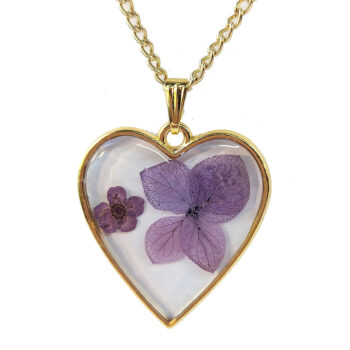 Heart Real Dried Purple Daisy Flowers Resin Necklace